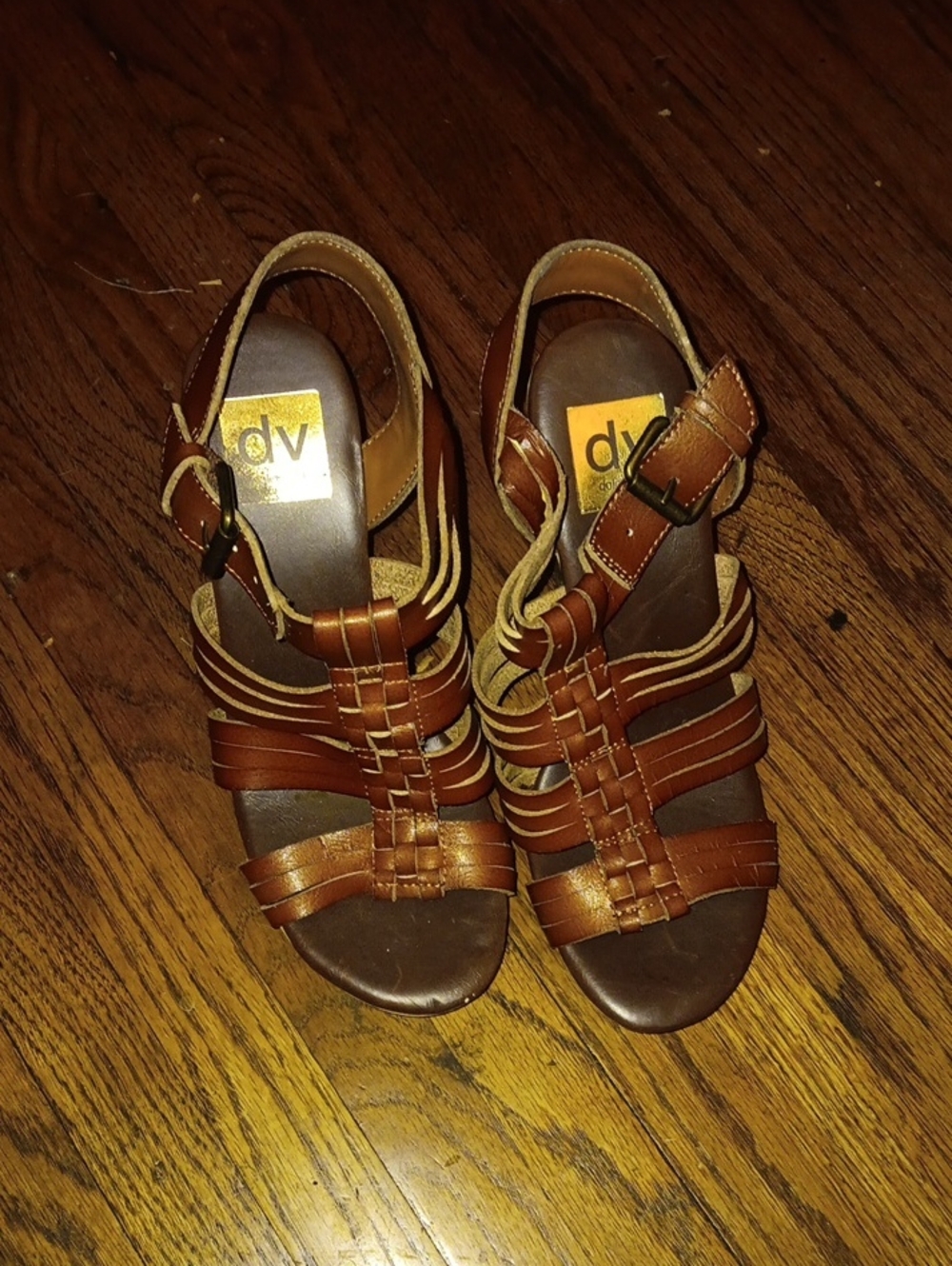 Dolce Vita Cognac Brown Strappy Wedge Sandals